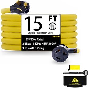 سلك تمديد مجفف M1A2 3 شقوق 30 أمبير NEMA 10-30P إلى 10-30R، 10 قدم مستوى 2 EV شحن 125 فولت/250 فولت قابس STW 10 مقياس UL مدرج in Kuwait