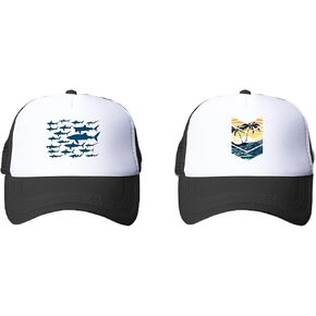 Ocean Shark Floral Sea Fish, Sunrise Surfer Kids Trucker Hat, Youth Adjustable Mesh Hats Baseball Trucker Cap for Boys and Girls