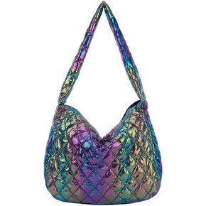 Women's Quilted Shoulder Bag Padded Tote Bag Large Capacity Hobo Purse Lightweight Nylon Padding Handbag