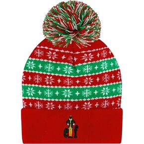 Concept One Elf Beanie Hat, Christmas Holiday Knit Cuffed Winter Beanie Cap with Pom, Multi, One Size
