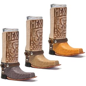 Mexican Leather Mini Texan Boot Tequila Shot - Original Artisan Bota Texana para Tequila 1 pc (Assorted Colors)