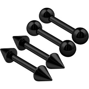 4PCS Stainless Steel Black Straight Barbell 16g 6mm 8mm 10mm 3mm Ball Cone Tragus Earrings Rook Piercing Jewelry Choose Sizes