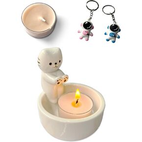 Cat Candle Holder, Cute Cartoon Kitten Scented Candles Candle Lamp, Handmade Ceramic Candlestick,Cartoon Cute Scented Candle Sticks Holder Decor, Gift for Cat Lover - Aromatherapy Candle Included