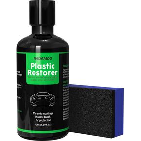 NADAMOO Plastic Restorer 50ml, Highly Concentrated Ceramic Coating for Cars, Back to Black Automotive Exterior and Interior Trim Scratch Remover Kit, Restore Faded Plastic, Vinyl & Rubber
