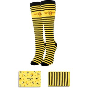 HAPPYPOP Funny Knee High Socks for Women Men Long Bee Socks, Bee Gifts for Women Men Bumble Bee Gifts, Yellow Socks Cute Socks Insect Socks
