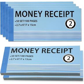 Money and Rent Receipt Book 6 Pack/300 Sets, 2-Part, 2.75"x6" Carbonless Copy Receipt Book with Cardboard and Waterproof Cover (50 Sets Per Book)