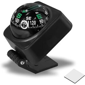Car Compass, Adjustable Car Compass Ball with Tape, Car Dashboard Accessories, Portable Navigation Guide Ball, Universal Compass for Car Boat(Black)