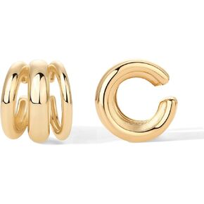 PAVOI 14K Gold Plated Trendy Chunky Triple Ring Ear Cuffs for Women | Statement Earring Pair