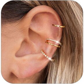 Ear Cuffs for Women Non Piercing 14k Gold Cartilage Earring Silver Cubic Zirconia Sparkling Earrings Clip On Earrings for Women Hypoallergenic Hoop Earrings Fake Piercings for Women Gifts