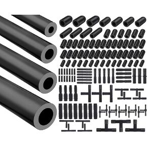 5/32 1/4 5/16 1/2 Automotive Silicone Vacuum Tubing Hose line Kit 5FT with 115PCS Nylon Vacuum Connectors, 63PCS Rubber Vacuum Caps (Black)