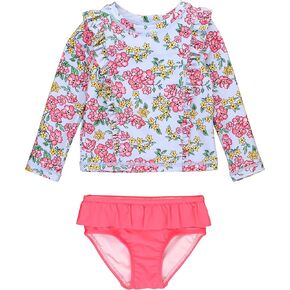 RuffleButts Baby/Toddler Girls Princess Seam Ruffle Rash Guard 2-Piece UPF50+ Sun Protected Swimsuit