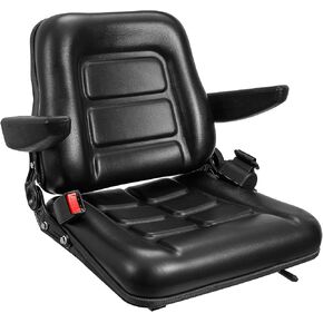 Houseables Universal Tractor Seat, Forklift Seat, Faux Leather, Adjustable Slide, Recline, Armrest, Retracting Seatbelt, Safety Switch, Universal Lawn Mower Seat, Replacement for Skid, Backhoe, Dozer