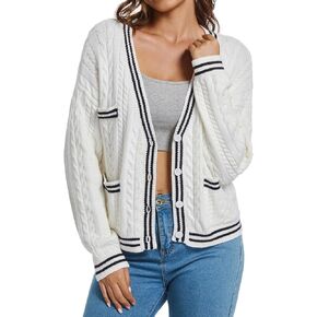 Women's Cable Knit Cardigan Sweater with Pocket Long Sleeve Button Down Outwear