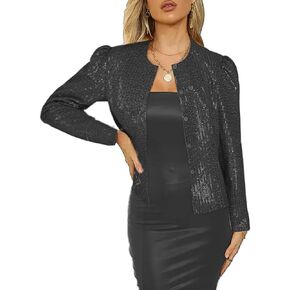Women's Sequin Jacket Button Up Long Sleeved Disco Sparkling Top
