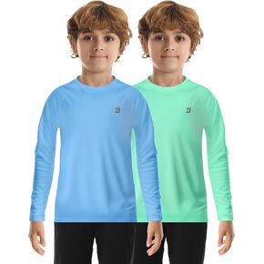 UPF 50+ Boys Swim Shirt, Long Sleeve Rash Guard Youth Kids UV Sun Protection SPF Shirts Fishing Water Beach Surfing