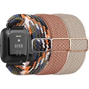 Tobfit Elastic Bands Compatible with Fitbit Versa 2 Watch Bands Women Men, Soft Adjustable Stretchy Loop Nylon Stylish Replacement Wristbands for Fitbit Versa 2 / Fitbit Versa / Versa Lite / Versa SE Watch (3 Pack)