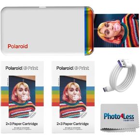 Polaroid Hi-Print - طابعة صباغة صور جيب 2x3 متصلة بالبلوتوث من الجيل الثاني - حزمة بيضاء (9128) مع ورقتين عاليتي الطباعة 2x3 - (40 صورة)، USB - كابل USB من النوع C بطول 6 أقدام، والمزيد in Kuwait