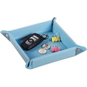 Key Dish Bowl for Men, Entryway Catchall Holder Bedside Table Valet Tray for Pocket Stuff, PU Leather Nightstand Organizer for Dice/Coins/Wallet/Watch/Rings/Sunglasses, Dresser/Coffee Table