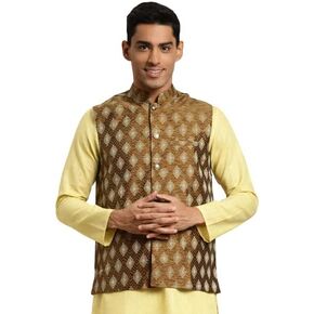 Sojanya (Since 1958 Men's Silk Blend Booti Jacquard Indian Traditional Ethnic Dresses ONLY Nehru Jacket