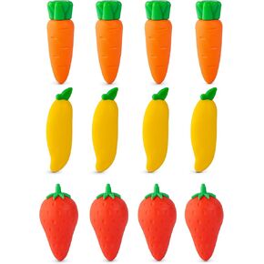 Erasers for Pencils 12 Pcs - Large Pencil Erasers - Fruit & Vegetable Puzzle Erasers - 3D Pull Apart Erasers, Carrot, Mango and Strawberry Shape