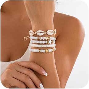 Ingemark White Puka Shell Bracelet Summer Beach Bracelets for Women Stack Boho Surfer Beaded Bracelets