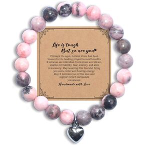 Get Well Soon Gifts for Women Healing Bracelets for Women After Surgery Recovery Gifts Inspirational Natural Stone Heart Beaded Stretch Bracelets for Friends