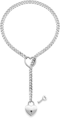 Heart Slip Chain Necklace Slip Chain Necklace Heart Slip Chain Choker Punk Rock Cuban Necklace Adjustable Lariat Y-Necklace for Teen Girls Gifts Trendy Stuff in Saudi Arabia
