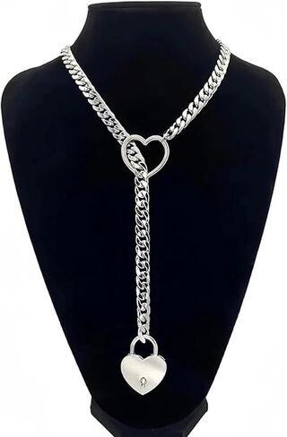 Heart Slip Chain Necklace Slip Chain Necklace Heart Slip Chain Choker Punk Rock Cuban Necklace Adjustable Lariat Y-Necklace for Teen Girls Gifts Trendy Stuff in Saudi Arabia