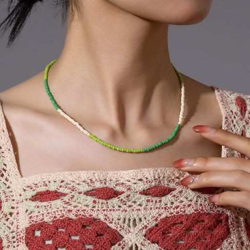Bohemian Hawaiian Colorful Beaded 14K Gold Plated Cubic Zirconia diamond tennis necklace for Teen Girls Women in Saudi Arabia