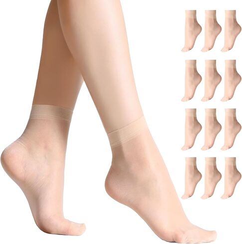 12 Pairs Women's Ankle High Sheer Socks for Women Nylon Socks Soft Tight Hosiery with Reinforced Toe in Saudi Arabia