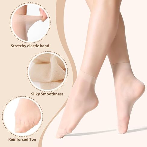 12 Pairs Women's Ankle High Sheer Socks for Women Nylon Socks Soft Tight Hosiery with Reinforced Toe in Saudi Arabia