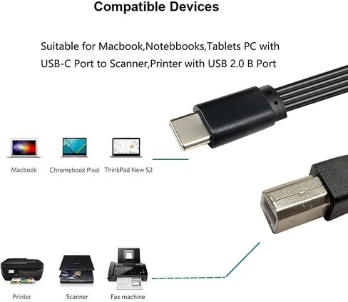 كابل طابعة USB B إلى USB C، مجدول من النايلون، كابل USB C MIDI متوافق مع MacBook Pro، HP، Epson، Canon، Brother، Lexmark، طابعات Xerox وخط الماسح الضوئي المسطح (OTGCMST-BMST، 100 سم) in Kuwait