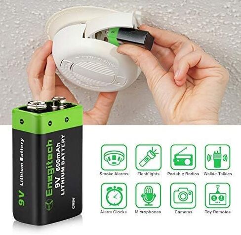 9V Lithium Battery, Enegitech 4 Pack 1200mAh Non-Rechargeable Li-ion Battery for Smoke Detector Fire Alarm Multimeter in Saudi Arabia