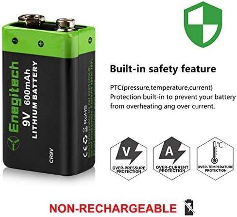 9V Lithium Battery, Enegitech 4 Pack 1200mAh Non-Rechargeable Li-ion Battery for Smoke Detector Fire Alarm Multimeter in Saudi Arabia