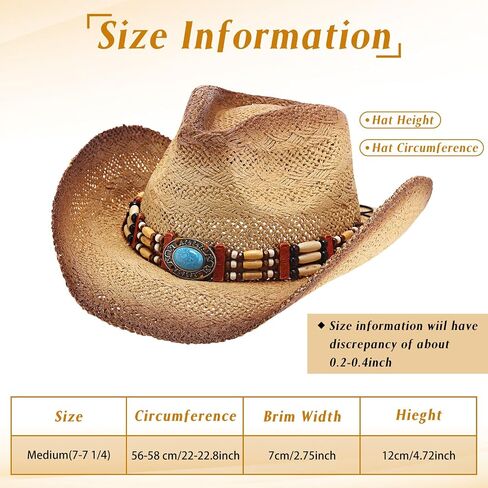 6 Pcs Men's Women's Straw Cowboy Hat Adjustable Western Cowgirl Hat Classic Retro Woven Cowboy Hat with Wide Brim in Saudi Arabia