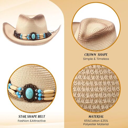 6 Pcs Men's Women's Straw Cowboy Hat Adjustable Western Cowgirl Hat Classic Retro Woven Cowboy Hat with Wide Brim in Saudi Arabia