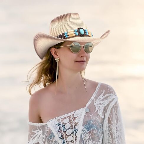 6 Pcs Men's Women's Straw Cowboy Hat Adjustable Western Cowgirl Hat Classic Retro Woven Cowboy Hat with Wide Brim in Saudi Arabia