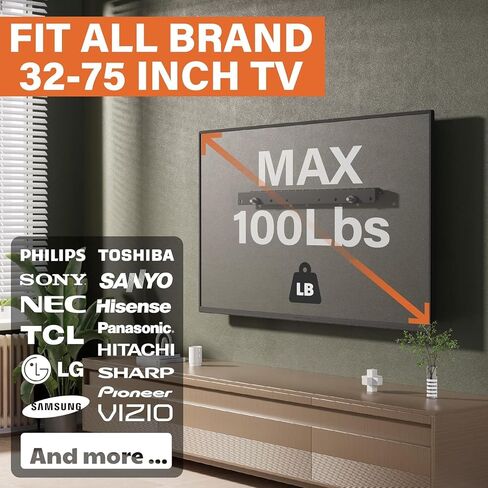 Fulifix No Stud TV Mount for All Brand 22-55Inch TVs, Universal Studless TV Drywall Mount Bracket for Flat Screen TVs, Low Profile, Loading Capacity 100lbs, Vesa 200x100 to 400 x 400mm in Kuwait