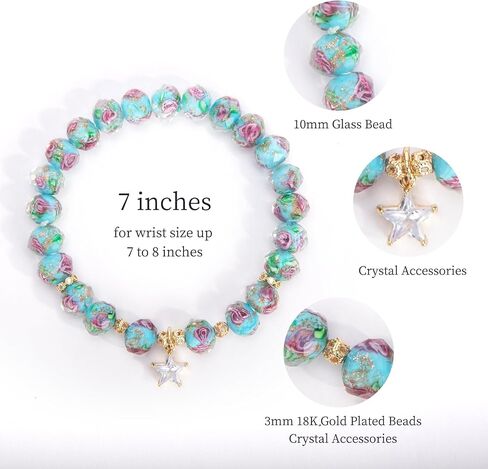 Flower Beaded Bracelets for Women Crystal Healing Bracelet Pink Glass Bead Stretch Bracelets in Saudi Arabia