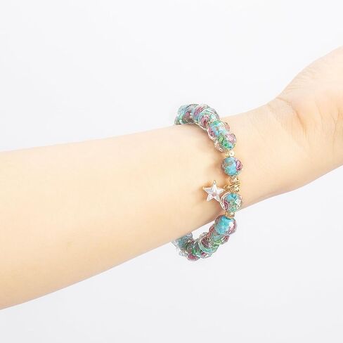 Flower Beaded Bracelets for Women Crystal Healing Bracelet Pink Glass Bead Stretch Bracelets in Saudi Arabia
