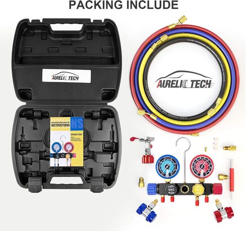 3 Way AC Manifold Gauge Set, Fits for R134A R12 R22 and R502 Refrigerants, with 5FT Hose, Acme Tank Adapters, Quick Couplers and Can Tap in Saudi Arabia