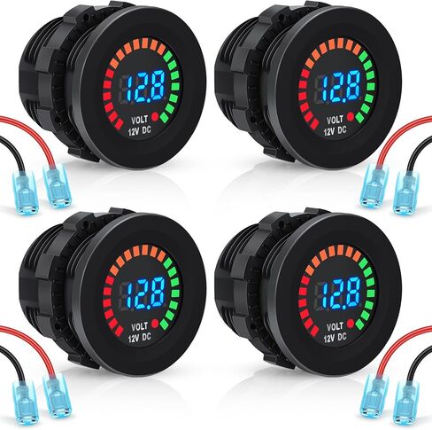 2 Pcs DC 12V Waterproof LED Digital Display Voltage Gauges Round Panel Car Voltmeters with Terminals Waterproof Voltmeter Battery Tester with Blue Light for Boat Marine Car Motorcycle in Saudi Arabia