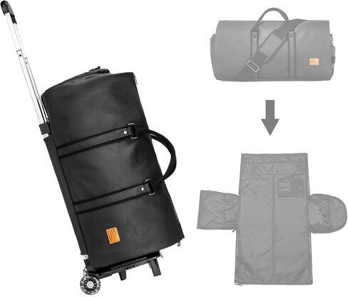 أكياس الملابس المتدحرجة من seyfocnia، حقيبة ملابس واق من المطر قابلة للتحويل مع عجلات، حقيبة ملابس للسفر مع حجرة للأحذية، حقيبة حمل على حقيبة واق من المطر مع عجلات للرجال والنساء - أسود in Kuwait