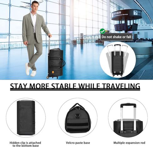 أكياس الملابس المتدحرجة من seyfocnia، حقيبة ملابس واق من المطر قابلة للتحويل مع عجلات، حقيبة ملابس للسفر مع حجرة للأحذية، حقيبة حمل على حقيبة واق من المطر مع عجلات للرجال والنساء - أسود in Kuwait