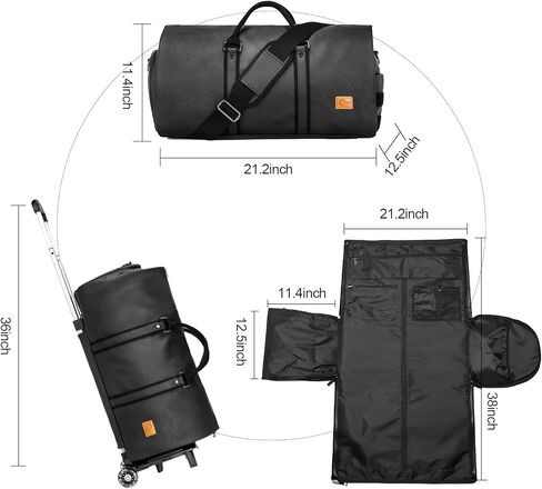 أكياس الملابس المتدحرجة من seyfocnia، حقيبة ملابس واق من المطر قابلة للتحويل مع عجلات، حقيبة ملابس للسفر مع حجرة للأحذية، حقيبة حمل على حقيبة واق من المطر مع عجلات للرجال والنساء - أسود in Kuwait