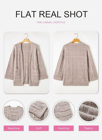 SHEWIN Women's Open Front Lightweight Cardigan Casual Long Sleeve Checkered Knit Loose Sweaters Outwear in Saudi Arabia
