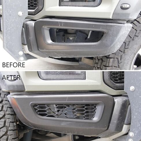Honeycomb Front Bumper Bottom Fog Vent & Side Fender & Headlgiht Chrome Cover Trim for 2016 2017 2018 2019 2020 Ford F150 Raptor Accessories (Front Fog Vent Black) in Kuwait