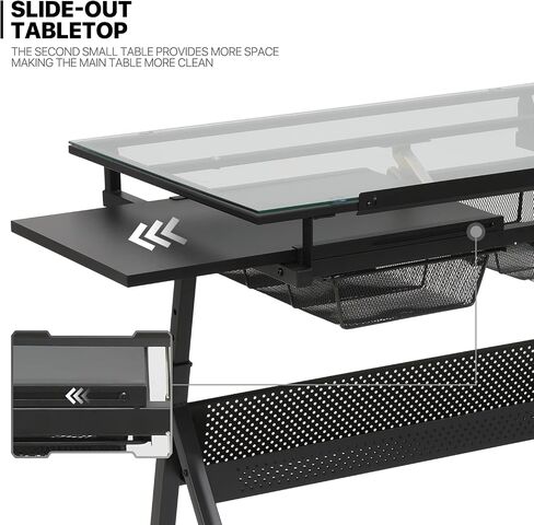 MoNiBloom Drafting Table on Wheels with Storage & Side Tray - Adjustable 0-65° Glass Tabletop, Replaceable Feet Art Desk in Kuwait