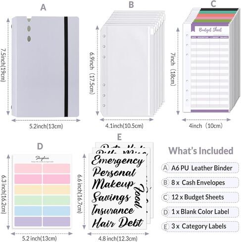 ملف توفير المال SKYDUE A6، مجلد ميزانية مع مظاريف نقدية، كتاب توفير مع 12 قطعة من أوراق ميزانية النفقات وملصقات لاصقة أرجواني in Kuwait