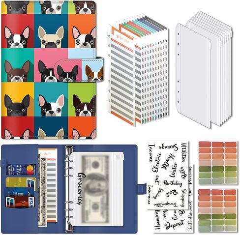 Budget Binder, Cute A6 Money Saving Binder with Zipper Envelopes, PU Leather Money Organizer for Cash, Expense Budget Sheets and Cash Envelopes for Budgeting Cute Dogs in Saudi Arabia